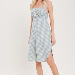 Gingham Print Gathered Sundress, Sage Green